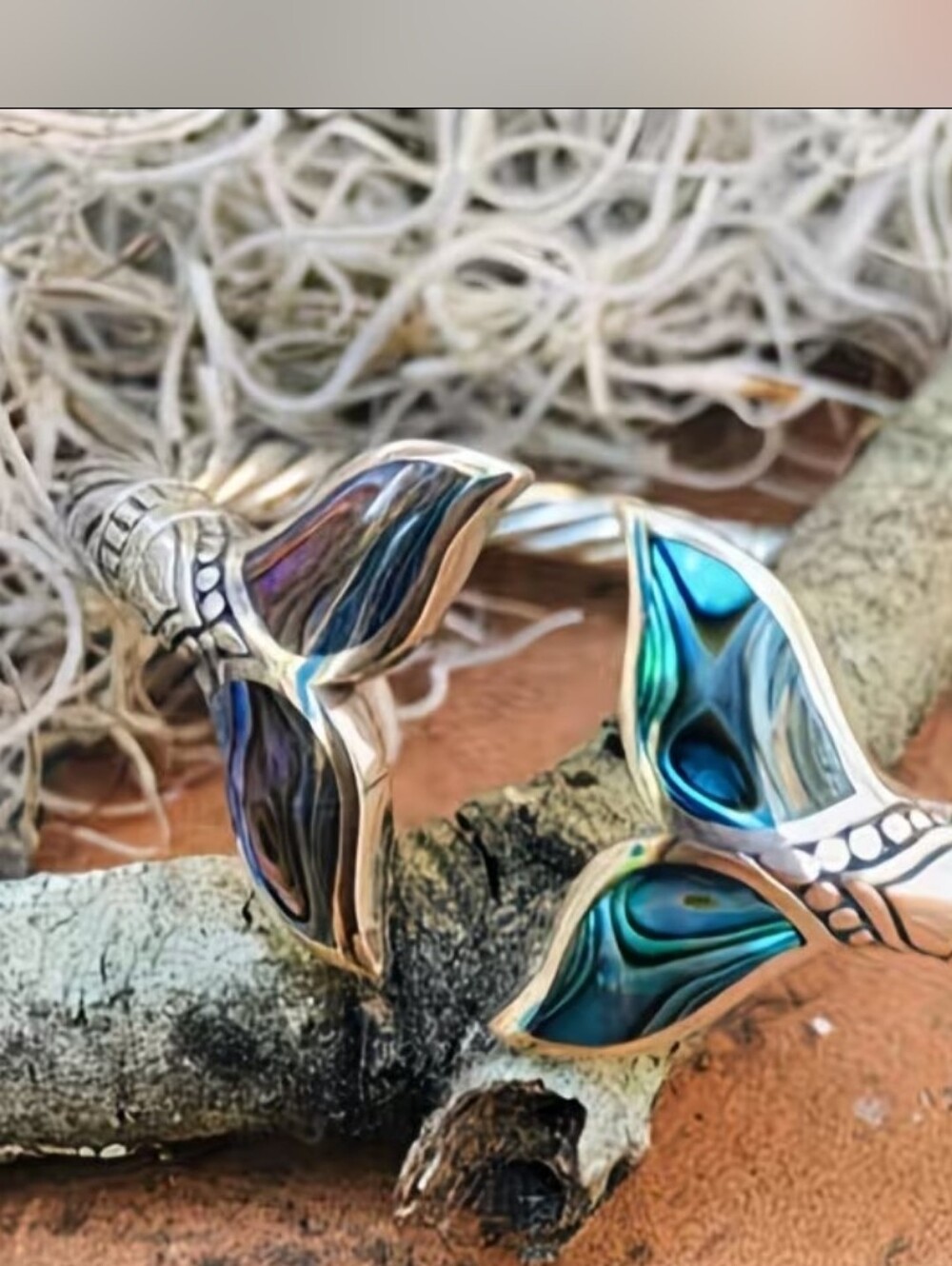 Silver Abalone Mermaid Tail Cuff Bracelet - Blue Green